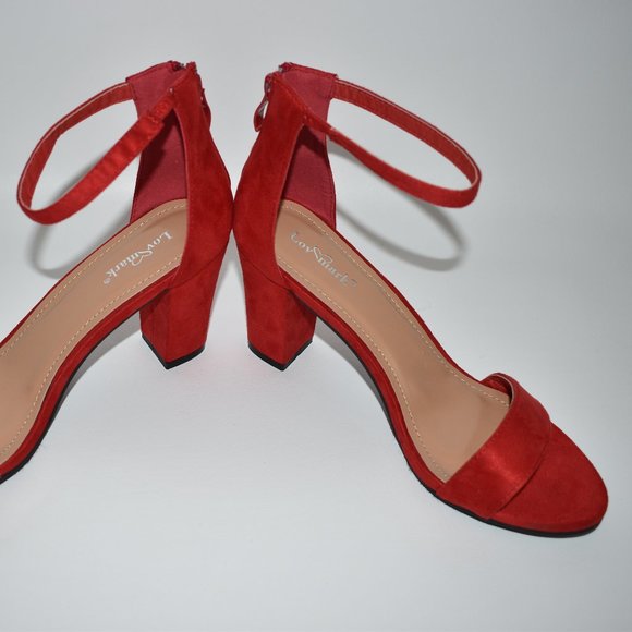 Lov Mark Women's New Red Open Toe Red Heels US 7.5 - Picture 3 of 10